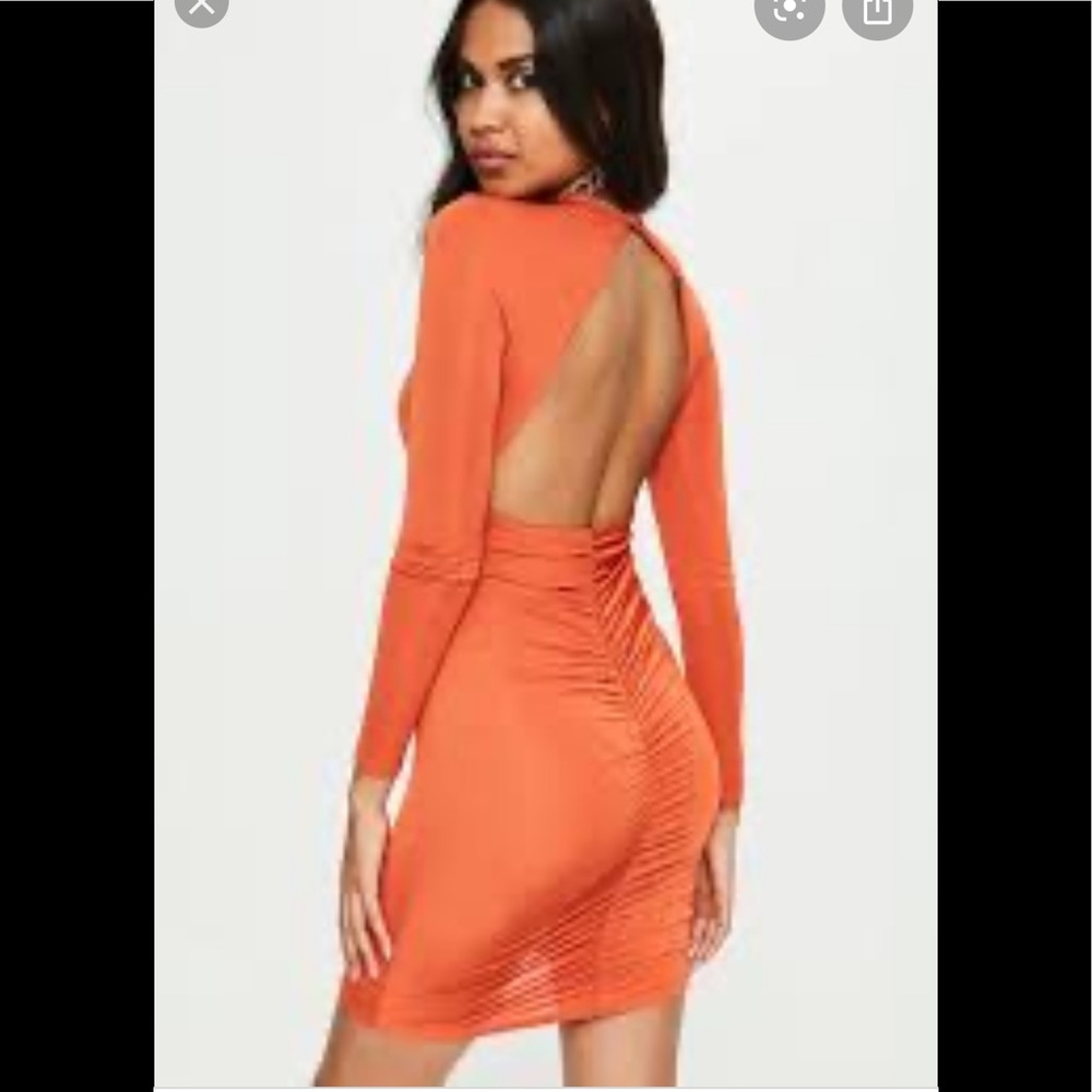 Slinky ruched back open back mini dress
